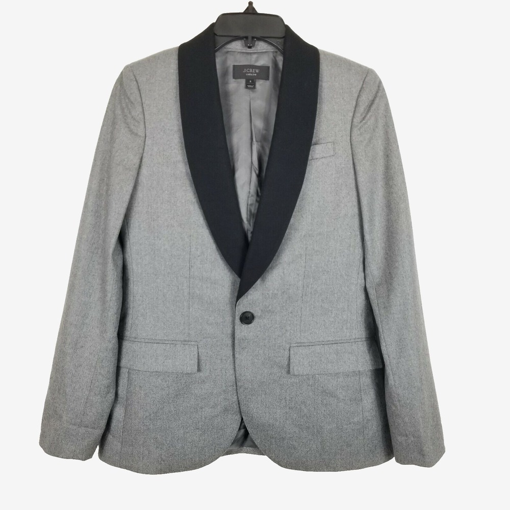 J.Crew Ludlow Wool Suit Jacket Gray Black‎ Contrast Men Blazer 32